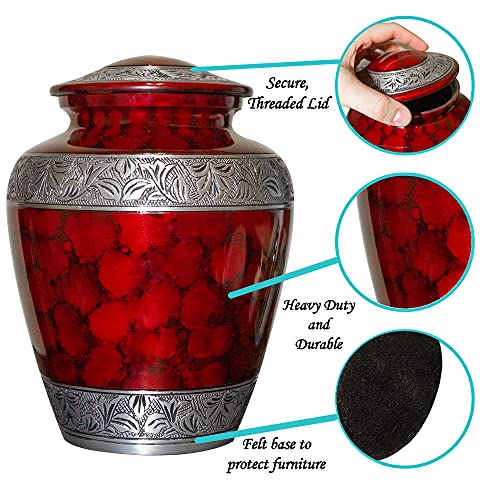 Extra Large Companion Human Funeral Cremation Urn | Personalized Double Urn for Two Adults (Red) - color: Red