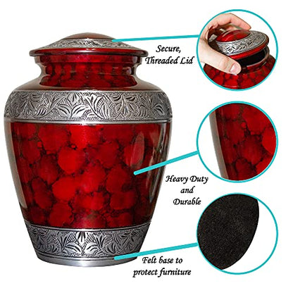 Extra Large Companion Human Funeral Cremation Urn | Personalized Double Urn for Two Adults (Red) - color: Red