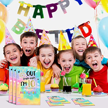 YSTEP Tie Dye 10th Birthday Party Invitations, 20 Invite Cards with Envelopes, 4"x6" Peace out Single Digits Birthday Party Invites - A12 - style: style 1