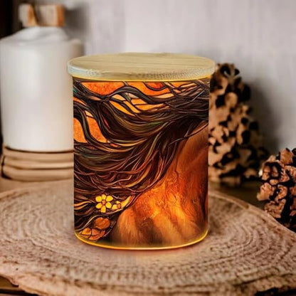 Farm House Candle Jar with Tea Light, Stained Glass Colorful Flower Memorial Tealight Candle Holders with Battery Operated, Glass Candlesticks Trinket Jar, Makeup Brush Holder - color: Farm House