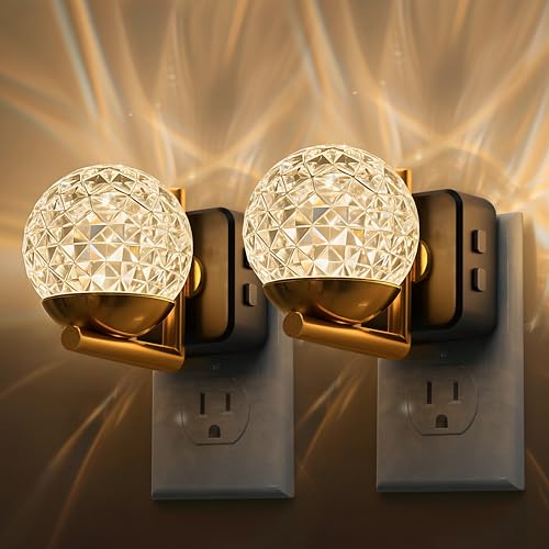 L LOHAS LED Night Lights Plug Into Wall 2 Pack, Dusk to Dawn Sensor | 10-Color RGB Dimmable Night Light, 180°Rotating Plug in Night Light for Bathroom, Hallway, Bedroom, Stairway - color: Gold Ball RGB, size: 2 Pack
