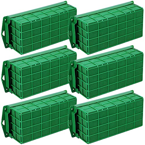 Hahood 6 Packs Floral Foam Cage Rectangle Flower Cage Holders with Floral Foam Flower Arrangement Supplies for Fresh Flowers, Home Wedding Decorations, 11.8 x 4.3 x 3.1 Inches