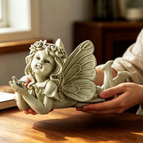 Garden Angel with Bird Statue, Resin Fairy Outdoor Memorial Decor | Weather-Resistant Accent For Patios, Yards, Gardens And Thoughtful Gifts - style: Angel Holding A Bird