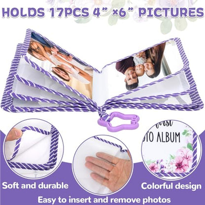 QOUBAI Baby's My First Family Album Soft Photo Cloth Book Holds 4x6 Family Pictures My First Book of Photo Baby Memory Album Gender Neutral Gift for Babies Newborn Toddler Baby Shower Floral Butterfly - style: Floral Butterfly