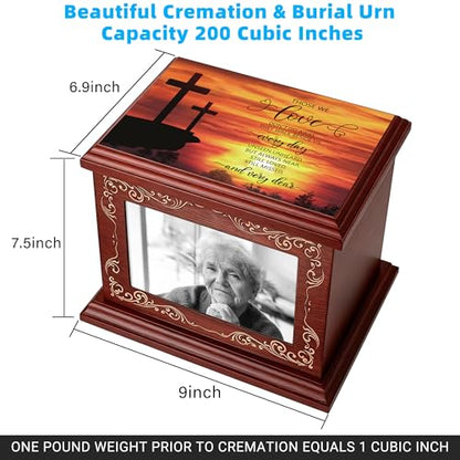 ADMLC Cremation Urns for Human Ashes Adult Up to 200 IBS with Photo Frame | 100% Wooden Handcrafted Memorial Keepsake Urn for Ashes,Funeral Burial Caskets Urn Suitable for Male Female Men Women Dad Mom