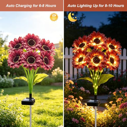ANGMLN Solar Garden Lights 4 Pack 24 Solar Red Sunflower Lights - color: 6 Head Sunflower Red