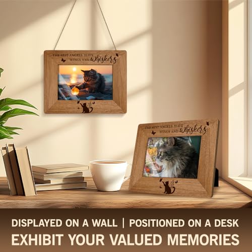 The Best Angels Have Whiskers Picture Frame for Cat Lovers Moms, Memorial Sympathy Bereavement Keepsake for Pet Loss (4x6 Inch)