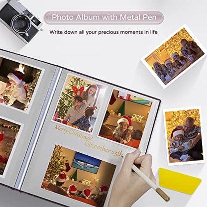 Popotop Large Photo Album Self Adhesive 4x6 5x7 8x10 Scrapbook Album DIY Picture Book,Gifts for Mom,Family Baby and Wedding,with Metal Pen and Plastic Board - color: Dark purple, size: 11.5"x10.6"40pages