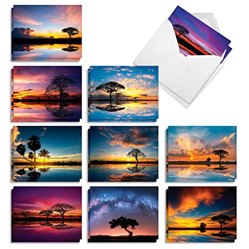 The Best Card Company - 20 Assorted Blank Notecards Box Set 4 x 5.12 Inch with Envelopes (10 Designs, 2 Each) - Tree Settings AM10325OCB-B2x10 - style: Tree Settings