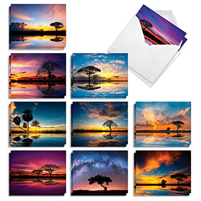 The Best Card Company - 20 Assorted Blank Notecards Box Set 4 x 5.12 Inch with Envelopes (10 Designs, 2 Each) - Tree Settings AM10325OCB-B2x10 - style: Tree Settings