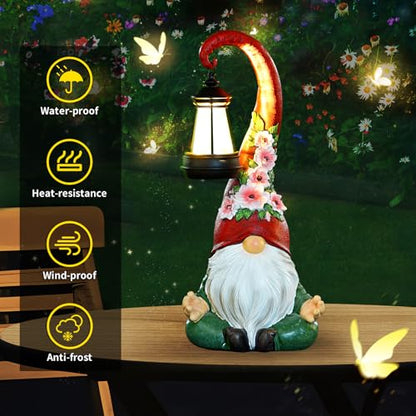 Solar Garden Gnome Statue, 13.1 Inch Zen Gnome with Lantern for Yard Decor - style: Zen Gnomes 13.1in