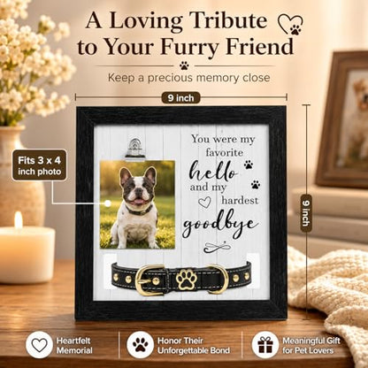 Dog Memorial Gifts for Loss of Dog, Pet Loss Sympathy Frame with Collar Holder & Photo Clip,Cat Remembrance Bereavement Picture Frame, Dog Passing Sympathy Gift for Pet Lovers