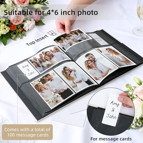 Vienrose Fabric Cover Photo Album 4x6 with Front Window, 300 Picture Pockets and 100 Message Card Slots for Wedding Baby Family, Blue - color: Blue, size: 300 Pockets