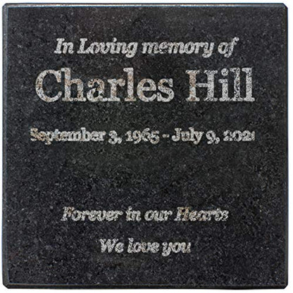 PlaqueMaker Customizable in Loving Memory Granite Garden Stone (4 x 4X .4") | Laser Engraved, Indoor & Outdoor Use, Personalized Text, Black Granite, Memorial Plaque - size: 4 x 4 x 0.4"