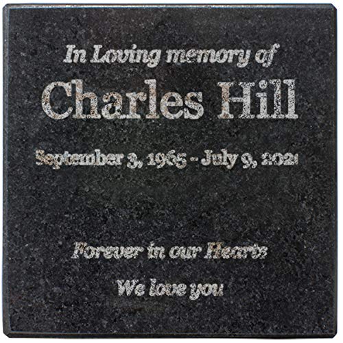 PlaqueMaker Customizable in Loving Memory Granite Garden Stone (4 x 4X .4") | Laser Engraved, Indoor & Outdoor Use, Personalized Text, Black Granite, Memorial Plaque - size: 4 x 4 x 0.4"