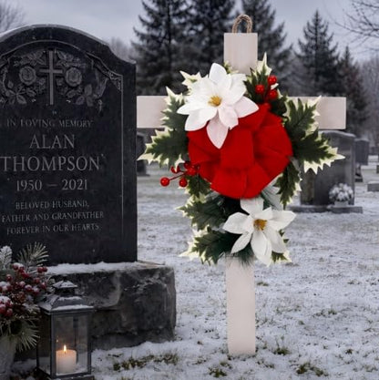 Sintuff Xmas Cross Grave Decorations for Cemetery, Christmas Wooden Cross