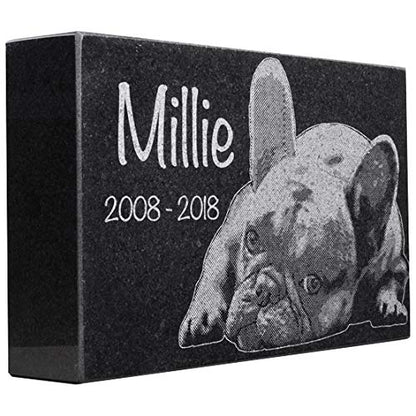 Black Granite Memorial Headstone for Lost Loved Ones, Dogs, Cats, and Family Pets. " Great for Your Garden, Tree Dedication, or in a Cemetery. Includes your personal photo and text. (12 x 8 x 2") | Includes photo and text for lost loved ones, dogs, cats,