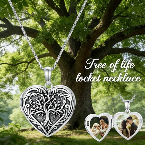 Poiuy Heart Locket Necklace for Women Photo Locket Necklace Gifts For Women | That Holds Pictures Locket Jewelry Anniversary Birthday Christmas Memento Gifts for Mom Daughter Women Girlfriend Sister - style: 04-tree of life