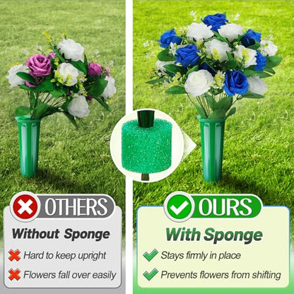 8 Pcs Cemetery Vases for Grave - Plastic Flower Holders with Spikes, Cone Vase for Memorial Day Grave Accessories Cemetery Decorations (Green)