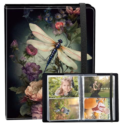 Photo Album 3.5x5 80 Photos Small Capacity PU Leather Cover, Dragonfly Peony Mini Photo Album 3.5x5 with Elastic band, Birthday Christmas Photo Albums Wedding Anniversary - color: Dragonfly Peony, size: 3.5*5 Holds 80 Photos
