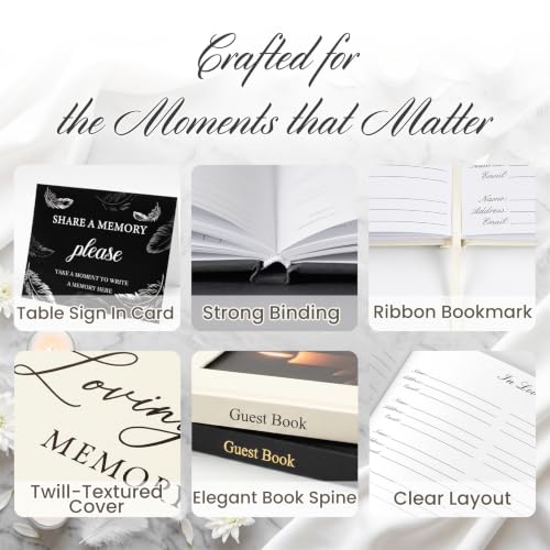 Funeral Guest Book, in Loving Memory Sign in Book with Photo Slot | 330 Entries, Table Sign Card Included, Gold Stamping, Twill-Textured Paper Cover, Celebration of Life Keepsake, 9x7.5", Beige - color: Beige-i