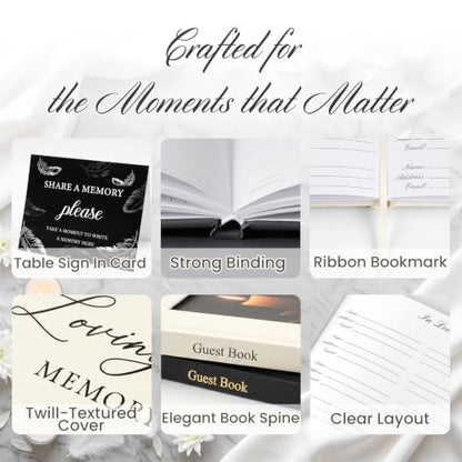 Funeral Guest Book, in Loving Memory Sign in Book with Photo Slot | 330 Entries, Table Sign Card Included, Gold Stamping, Twill-Textured Paper Cover, Celebration of Life Keepsake, 9x7.5", Beige - color: Beige-i