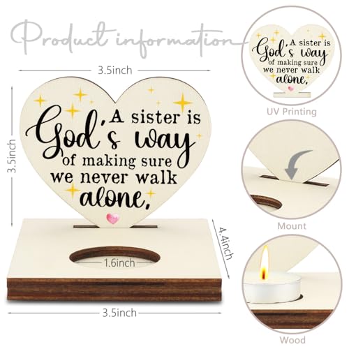 Sisters in Christ Candle Holder, Appreciation Sister Bestie Present, Christian Friendship Present for Women Work Friends Coworker, Religious Christmas Candlestick Holders-LATZ18 - color: Wood God's Way