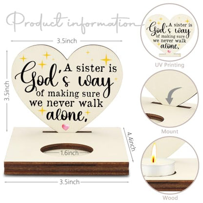 Sisters in Christ Candle Holder, Appreciation Sister Bestie Present, Christian Friendship Present for Women Work Friends Coworker, Religious Christmas Candlestick Holders-LATZ18 - color: Wood God's Way