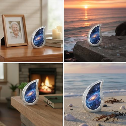 Deep Cosmos Teardrop Keepsake Cremation Urn for Human Ashes – Small Aluminum Memorial Burial Urn for Men & Women, Decorative Display - size: Small Teardrop