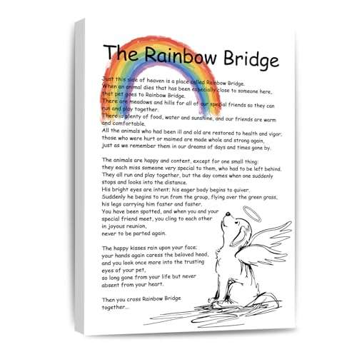 Rainbow Bridge Poem Canvas Wall Art As Bereavement Gifts for Loss of Pet Poster Decor Modern Inspirational Quotes Pictures Poetry Prints Framed 12 * 18 Inch - color: Rainbow Bridge, size: 18"L x 12"W