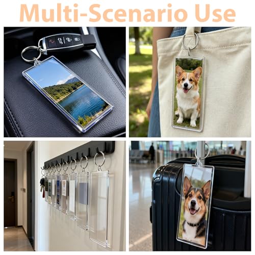 Acrylic Photo Keychain Bulk Set - Double Sided Picture Frame Keychain Holder - size: 2 x 6 Inch