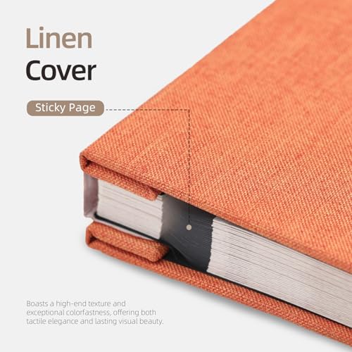 Vienrose Large Photo Album Self Adhesive for 4x6 5x7 8x10 Pictures Scrapbook Album DIY Scrap Book 40 Sticky Pages with A Metallic Pen Orange | Scrapbook Album, 20 Sheets, 4x6 5x7 8x10 Photos, Metallic Pen, DIY Memory Book, Travel Photos, Birthday Gift - c