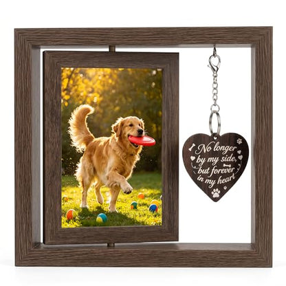 Dog Memorial Gifts for Loss of Dog - Brown 4x6 Rotating Wooden Picture Frame - Pet Memorial Gifts - Loss of Cat Sympathy Bereavement Remembrance Gift - color: Brown
