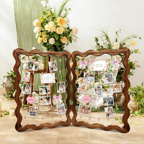 35.43x23.62In Photo Display Board for Wedding 2 Panel Photo Display Rack with Clips Wooden Rustic Picture Collage Frame for Wedding Halloween Christmas Graduation Decor
