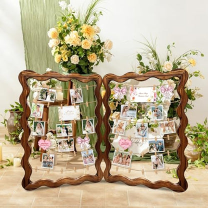 35.43x23.62In Photo Display Board for Wedding 2 Panel Photo Display Rack with Clips Wooden Rustic Picture Collage Frame for Wedding Halloween Christmas Graduation Decor