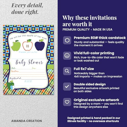 Apple of My Eye Baby Shower Boy Invitations, 20 5x7 Fill In Cards with Twenty White Envelopes by AmandaCreation™ - style: Apple of My Eye Boy