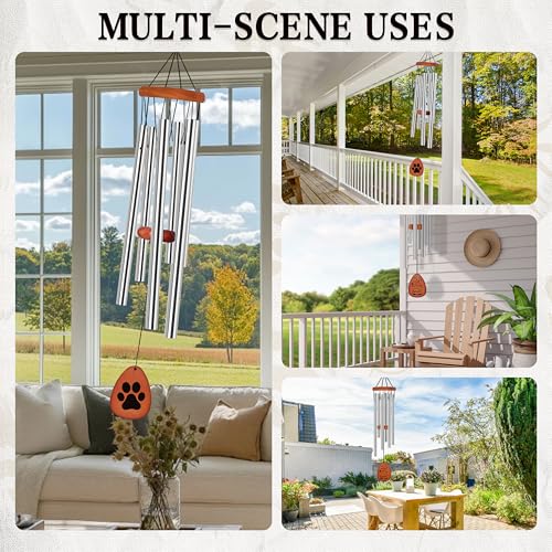Dog Memorial Gifts for Loss of Dog, 28" Pet Memorial Gift Wind Chime Silver - color: Silver