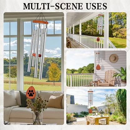 Dog Memorial Gifts for Loss of Dog, 28" Pet Memorial Gift Wind Chime Silver - color: Silver