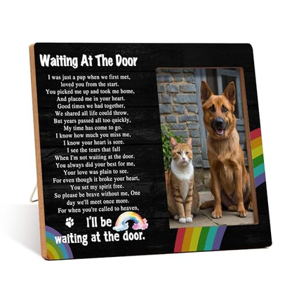 Pet Memorial Photo Frame - Waiting At The Door Dog Wooden Tabletop Picture Frame - Sympathy Memorial Gifts For Loss Of Dog Cat Owner - In Loving Memory Frame Favors -11