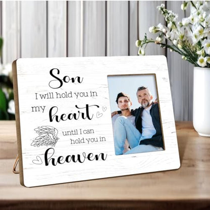 I Will Hold You in My Heart Wood Picture Frame,Memory Gifts for Loss of Son,Memorial Gift for Loss of Son,Sympathy Gifts Bereavement Gift - style: Son-2