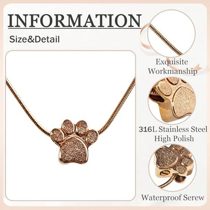 Paw Print Heart Pet Ashes Urn Necklace, Keepsake Pendant-B-Rose Gold - style: B-Rose Gold