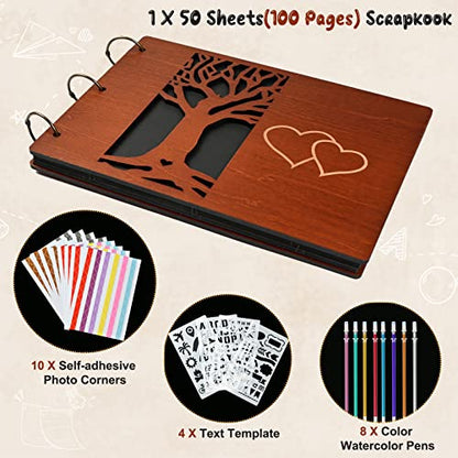 Family Scrapbook Album Photo Scrapbook Albums | Premium Wooden Family Photo Album Kit with 100 Pages Family Tree Memory Scrap Book for Grandma Mom Gift Baby Shower - color: Family Scrapbook