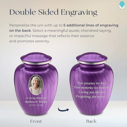 Geturns Embrace Adult Personalized Picture Cremation Urns for Human Ashes I Large Photo Pearl Purple Funeral Urn for Men and Women I 200 lbs - color: Pearl Purple
