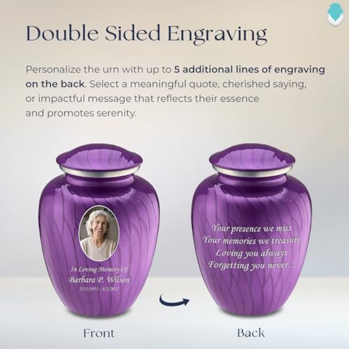 Geturns Embrace Adult Personalized Picture Cremation Urns for Human Ashes I Large Photo Pearl Purple Funeral Urn for Men and Women I 200 lbs - color: Pearl Purple