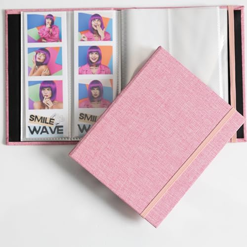Hardcover Linen Photo Booth Photo Album - For Wedding or Party - Holds 80 Photobooth 2x6 Photo Strips - Slide In (ROSE PINK, 2X6) - color: ROSE PINK