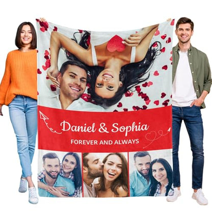 D-Story Custom Blanket with Photos Text Personalized Blankets and Throws Customized Fleece Picture Blanket for Adult Kid Funny Birthday Gifts for Family Couple Wife Husband 4 Photos - color: B2-4 Photos