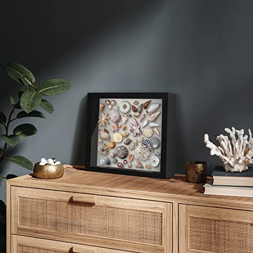 Americanflat 11x11 Shadow Box Frame with Shatter-Resistant Glass - Silhouette Collection - Large Shadow Box Display Case for Tabletop and Wall Display - Black with Soft Felt Back | Shatter-resistant glass, 1.5 inch interior depth, displays keepsakes, meda