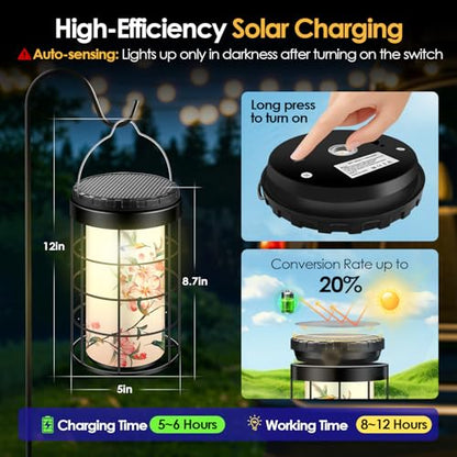 Hummingbird Solar Lanterns Outdoor Waterproof, Solar & USB Dual Charging Options, Garden Decor Hanging Lights, Gifts for Mom Wife Grandma Daughter Friends Sister