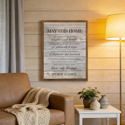 Framed Inspirational Wall Art May This Home Be a Place of Happiness Quote Wall Decor New Home Poster House Warming Gifts for Bedroom Living Room Word Artwork 12x16 Inch - size: 12"L x 16"W