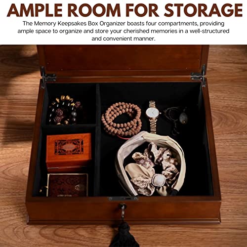 Romeo Memory Keepsake Box Organizer with Mahogany Wood Finish - Large Personal Storage Box with Locking Lid | Wooden Memory Box Gift for Anniversary, Wedding, Valentine, Birthday